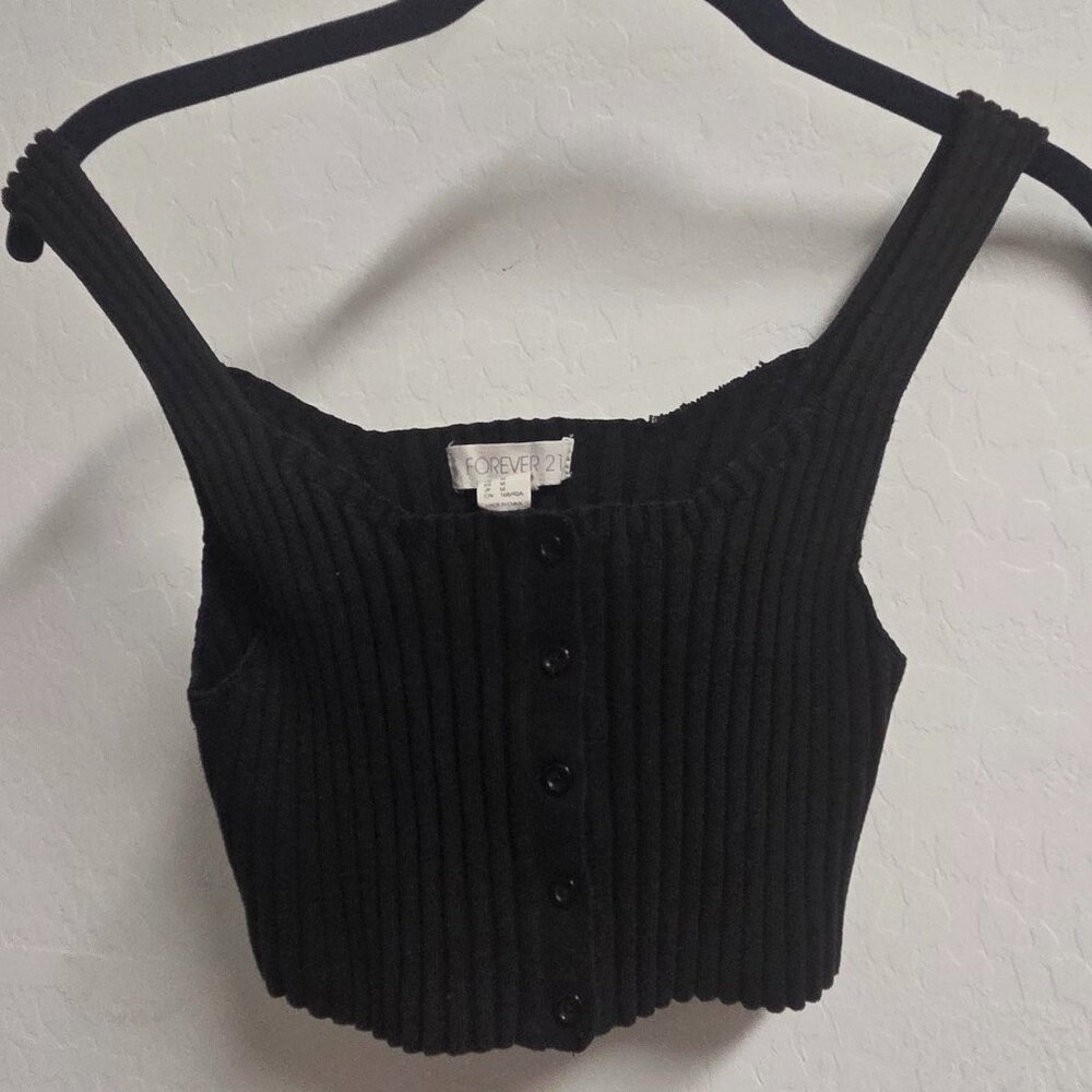 Crop‎ top black Sweater like-Size Medium-Forever 21 faux button front
